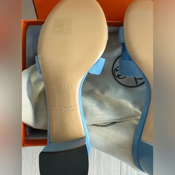 Hermes Bleu Cameo Oasis Sandals Velvet Goat size 37 - Picture 8 of 12